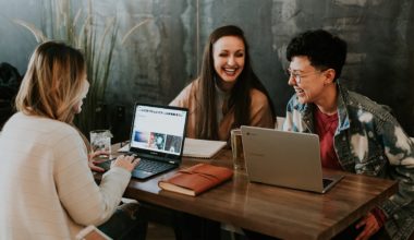 happy workers in office